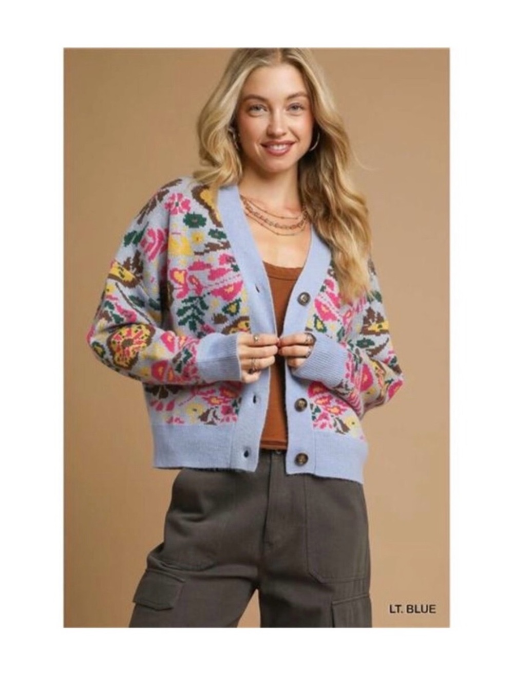 Umgee Light Blue Floral Jacquard Cardigan SMALL NWT - Picture 4 of 7